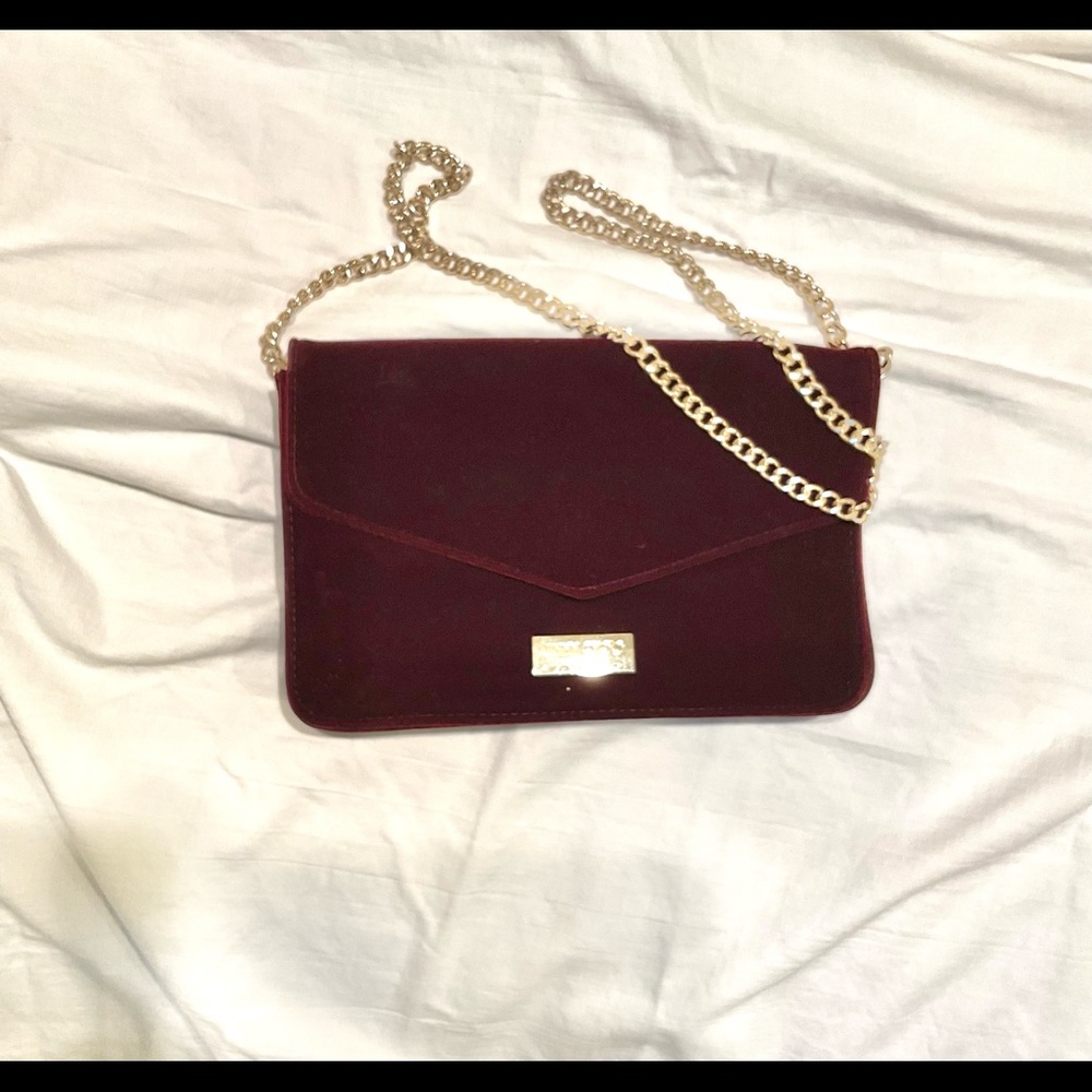 Jimmy Choo Parfums Velvet Evening Purse burgundy gold chain crossbody